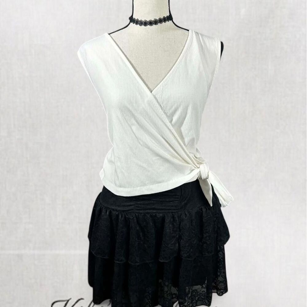 Balletcore Coquette White Side Tie Sleeveless Faux Wrap Top